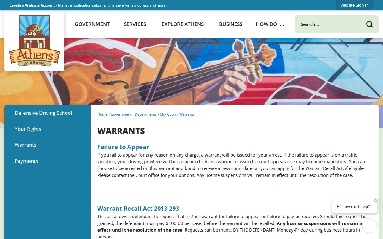 Athens criminal warrant recall information