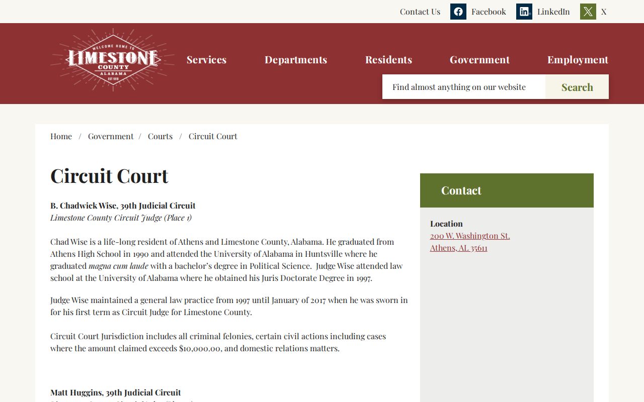 Limestone County criminal court case information for Circuit Court