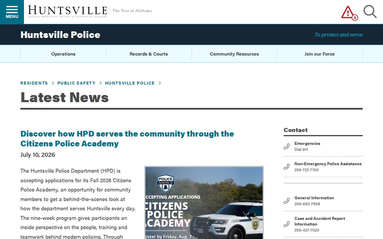 Huntsville police department criminal history records