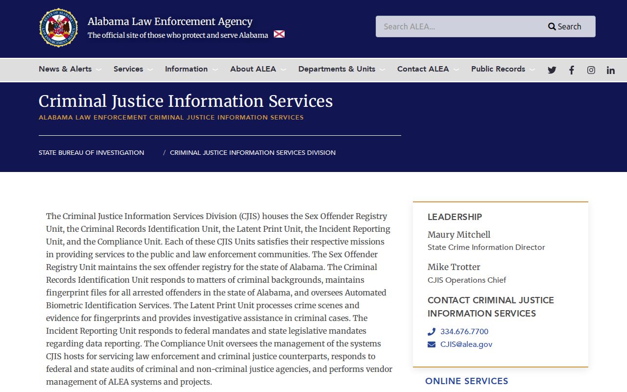 ALEA Limestone County criminal history services overview