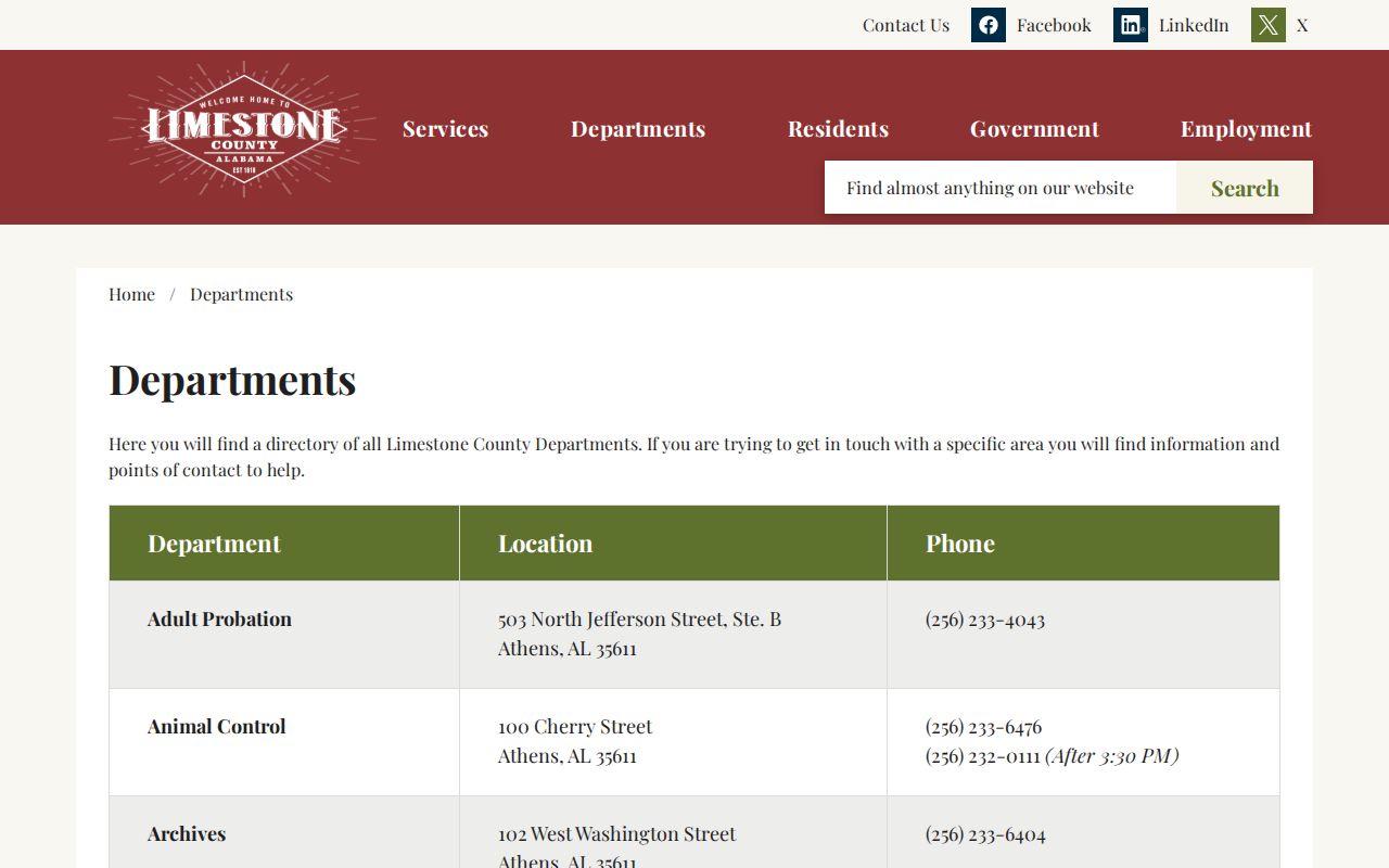 Limestone County criminal record department directory