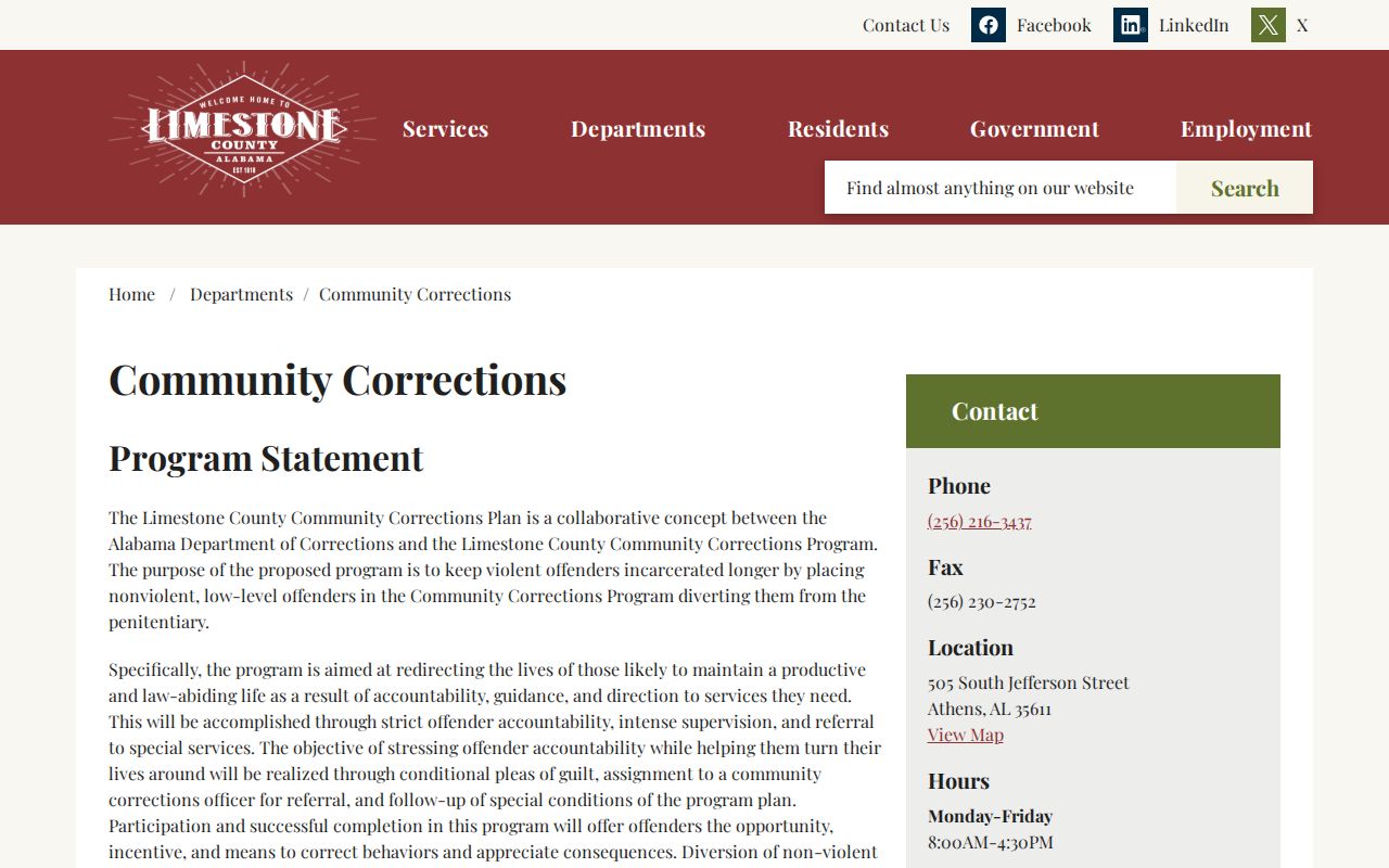 Limestone County Community Corrections criminal record program